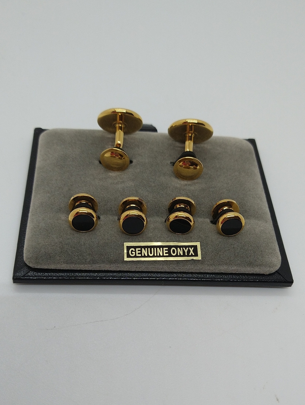 Jos. A. Bank Gold and Black Genuine Onyx Tuxedo Cufflinks & Studs Set